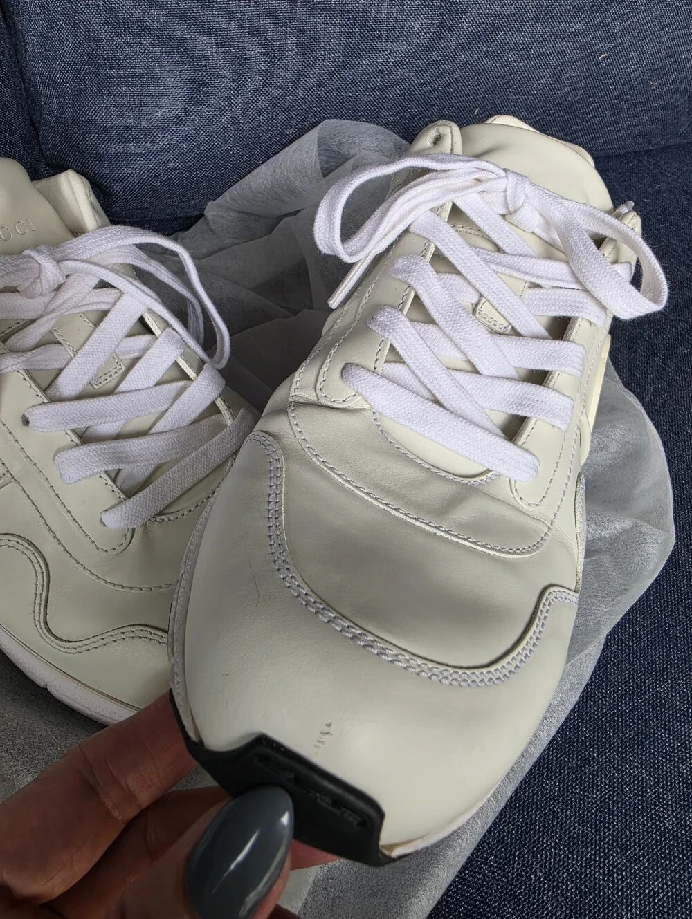 Authentic Gucci GG White Leather Men's Sneakers Shoes